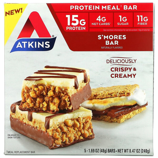 Atkins‏, ألواح بروتين، بنكهة حلوى السمورز، 5 ألواح، 1.69 أونصة (48 جم)
