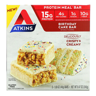 Atkins, 蛋白質代餐棒，生日蛋糕棒，5 根，每根 1.69 盎司（48 克）