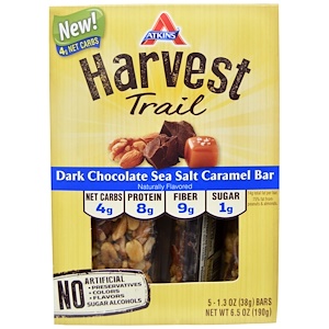 Atkins, Harvest Trail, Dark Chocolate Sea Salt Caramel Bar, 5 pack, 1.3 oz (38 g) Each