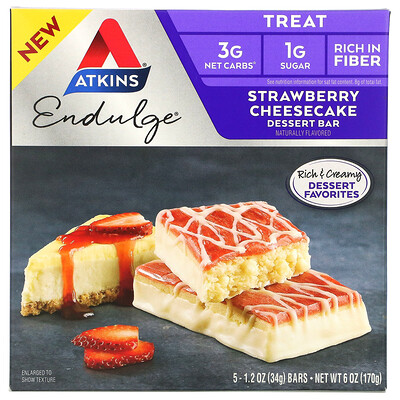 Atkins Endulge, Strawberry Cheesecake, 5 Bars, 1.2 oz (34 g) Each  - купить со скидкой