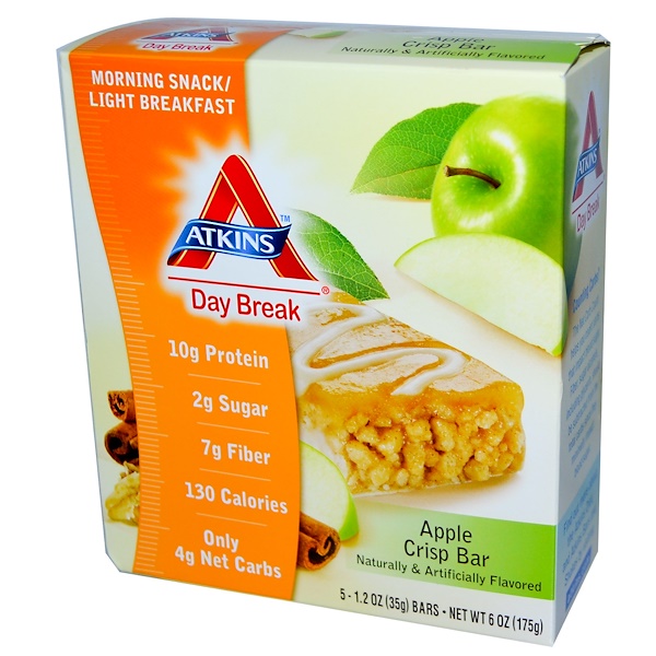 Atkins, Day Break, Apple Crisp Bar, 5 Bars, 1.2 oz (35 g) Each iHerb