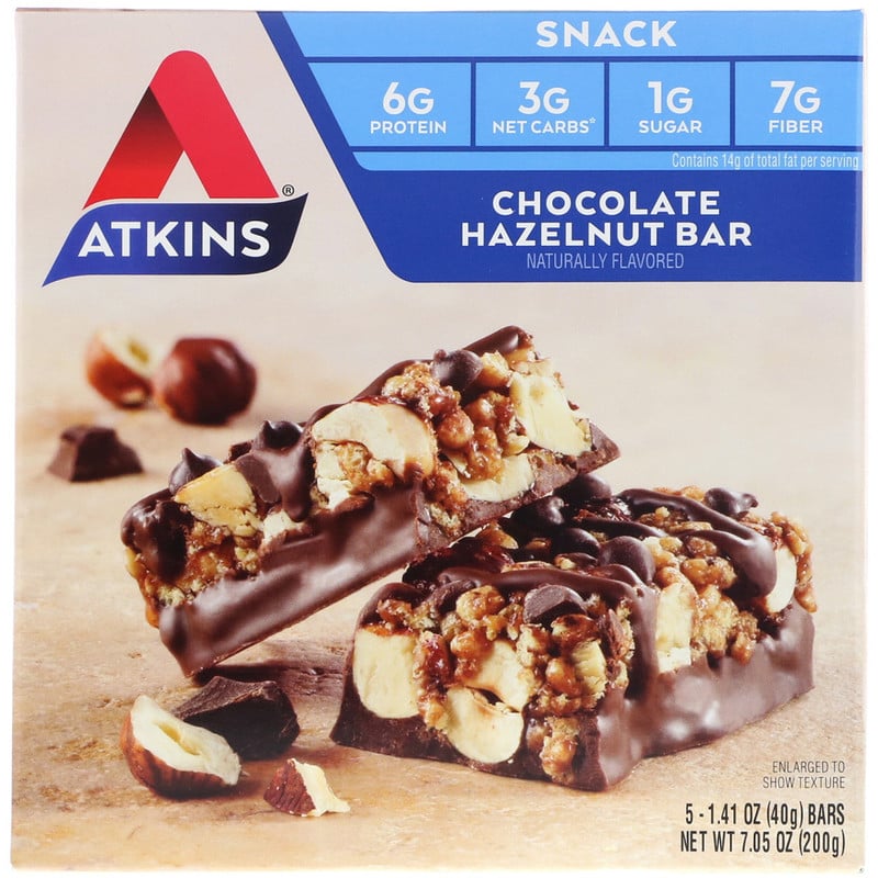 Atkins, Chocolate Hazelnut Bar, 5 Bars, 1.41 oz (40 g) Each - iHerb