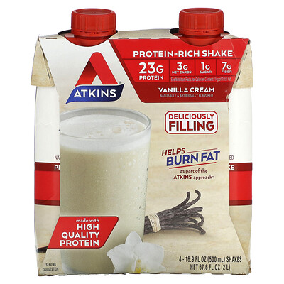 

Atkins, Protein Rich Shake, Vanilla Cream, 4 Shakes, 16.9 fl oz (500 ml) Each