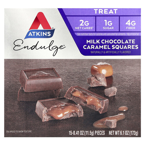 Atkins, Leckerbissen, Milchschokolade-Karamell-Quadrate, 15 Stück, je 11,5 g (0,41 oz.)