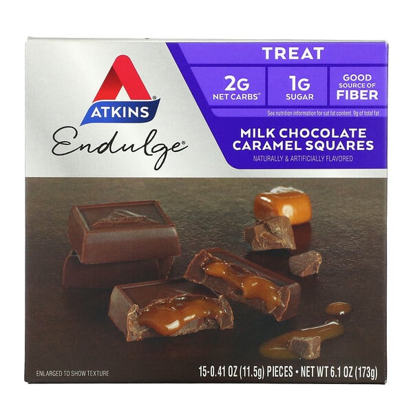 Atkins‏, حلوى، مكعبات شوكولاتة بالكراميل والحليب، 15 قطعة، 0.41 أونصة (11.5 جم) لكل قطعة