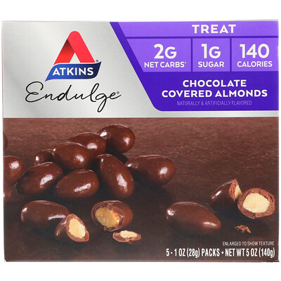 Atkins Endulge, Chocolate Covered Almonds, 5 Packs, 1 oz (28 g) Each