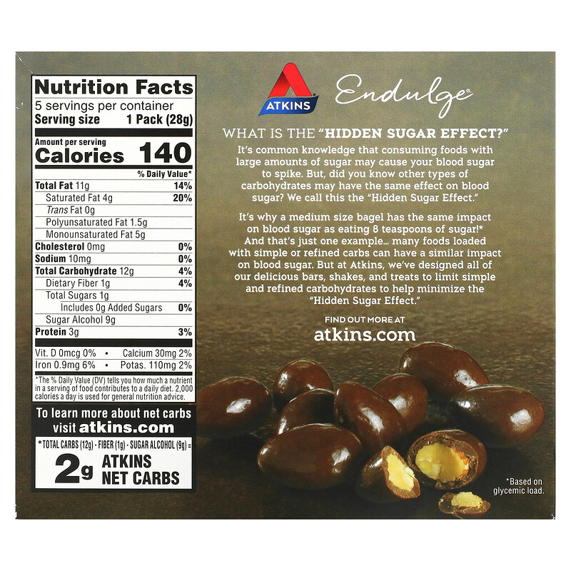Atkins, Endulge, Chocolate Covered Almonds, 5 Packs, 1 oz (28 g) Each