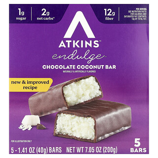 Atkins, Endulge™（エンダルジ）、スイーツ、チョコレートココナッツバー、5本入り、各40g（1.41オンス）