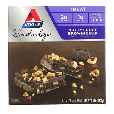 Atkins Endulge, шоколадный торт с орехами 5 батончиков, 1.41 унции (40 г) каждый
