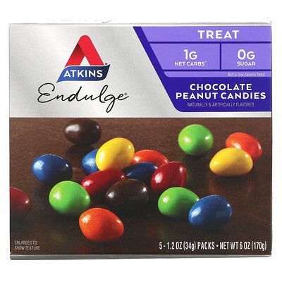 Atkins Treat Endulge, шоколадные конфеты с арахисом, 5 упаковок, весом 34 г (1,2 унции) каждая