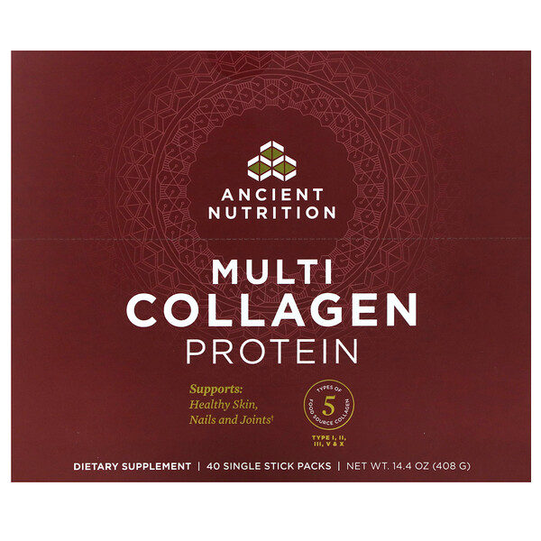 Dr. Axe / Ancient Nutrition‏, קומפלקס של קולגן וחלבון, 40 שקיקים, 408 גרם (14.4 אונקיות)