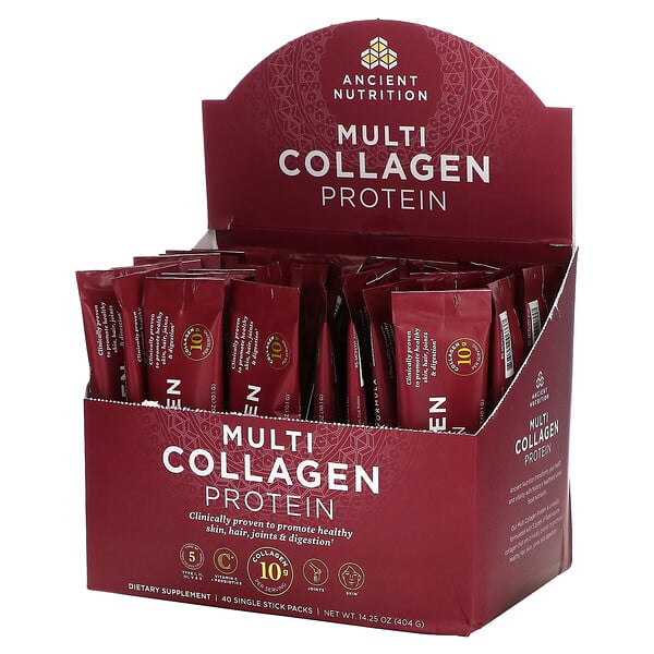 Dr. Axe / Ancient Nutrition, Multi Collagen, протеїн, 40 одноразових пакетиків по 10,1 г (0,36 унції) кожен