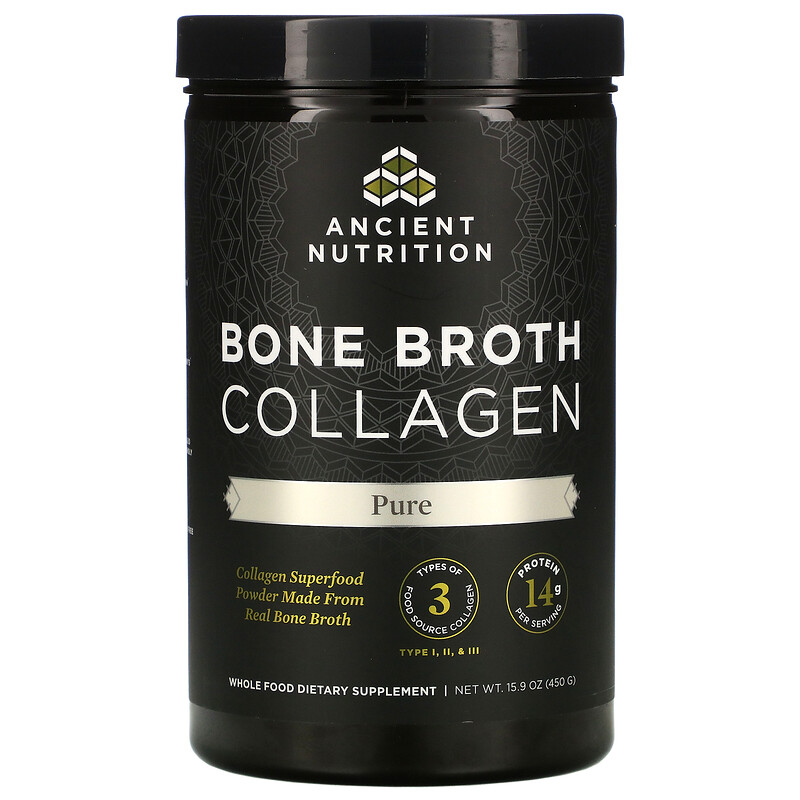 Dr. Axe / Ancient Nutrition, Collagène de bouillon d'os, Pur, 450 g iHerb