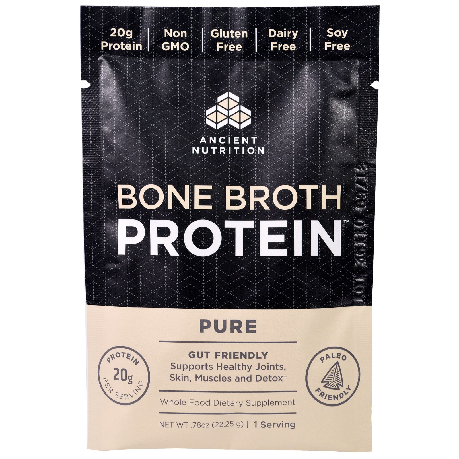 Dr. Axe / Ancient Nutrition, Bone Broth Protein, Pure, 15 Single Serve