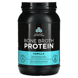 Dr. Axe / Ancient Nutrition, Bone Broth Protein, Proteína de caldo de huesos, Vainilla, 986 g (2,17 lb)