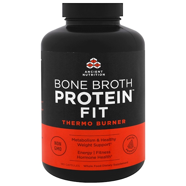 Dr. Axe / Ancient Nutrition, Bone Broth Protein Fit, Thermo Burner