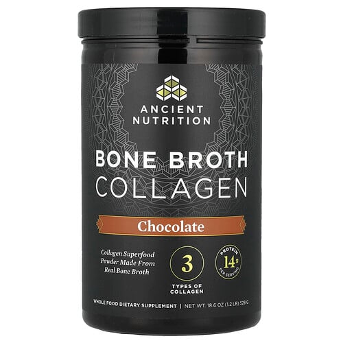 Ancient Nutrition Bone Broth Collagen - Chocolate Supplement Vitamin | 18.6 oz Powder