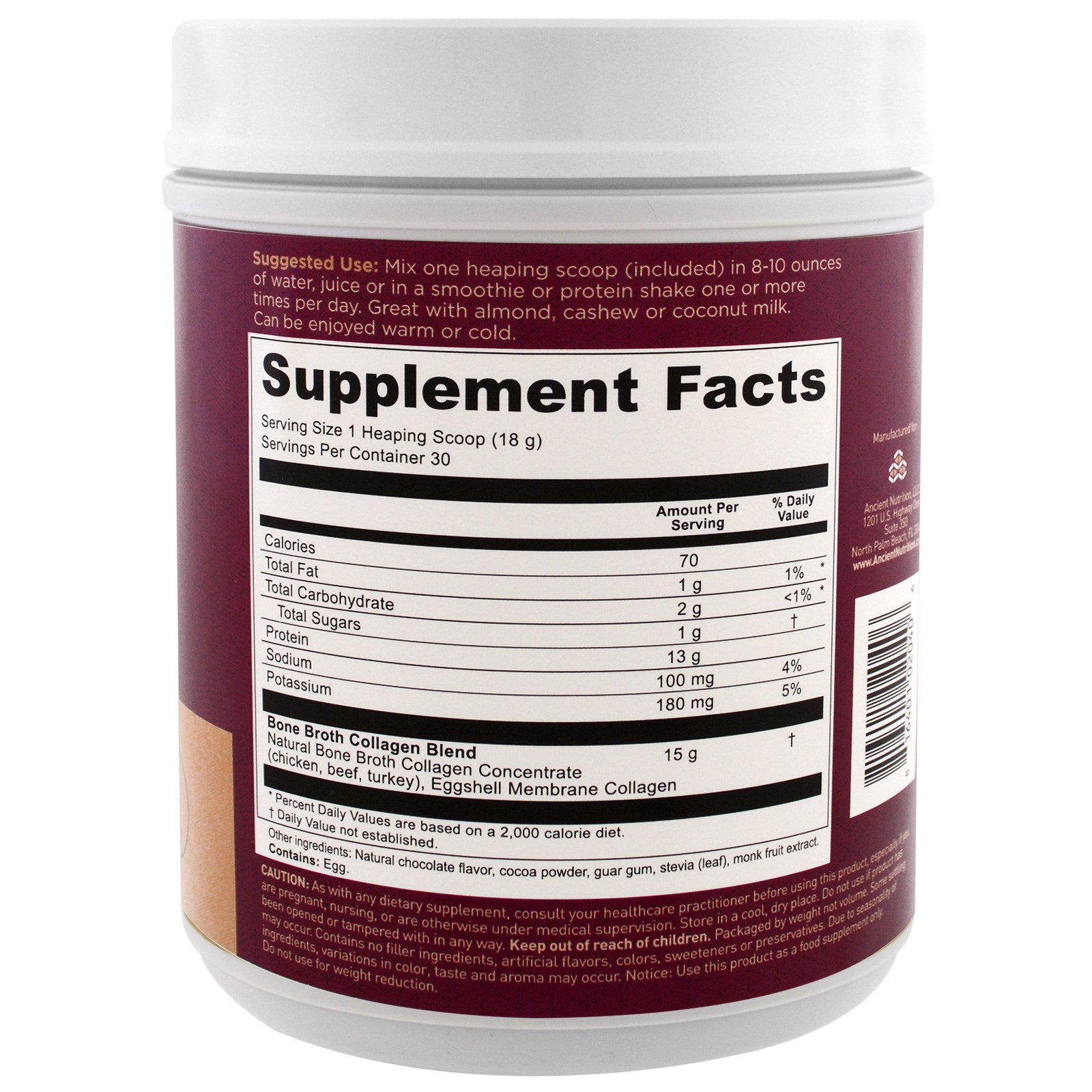 Dr. Axe / Ancient Nutrition, Bone Broth Collagen, Chocolate, 1.16 lbs