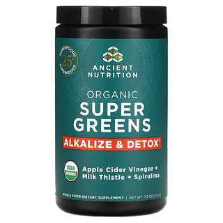 Ancient Nutrition‏, Super Greens אורגניים, אלקליזציה וניקוי רעלים, 213 גרם (7.5 אונקיות)