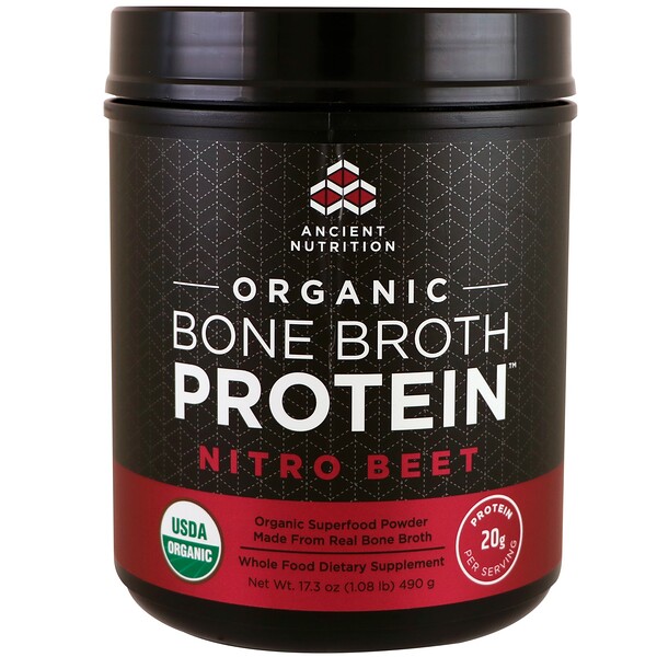 Dr. Axe / Ancient Nutrition, Organic Bone Broth Protein, Nitro Beet, 17