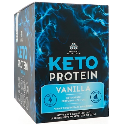 

Keto Protein, кетогенное топливо, ваниль 15 отдельных порционных пакетиков, 1,09 унц. (31 г) каждый