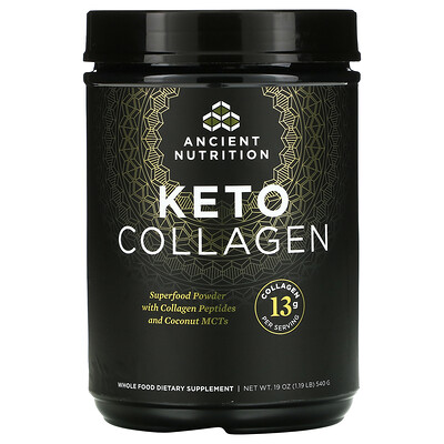 

Dr. Axe / Ancient Nutrition Keto Collagen, суперфуды в форме порошка с пептидами коллагена и МСТ кокоса, 540 г (1,19 фунта)