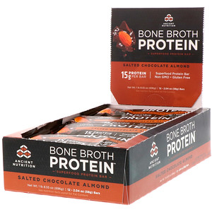 Отзывы о Dr. Axe / Ancient Nutrition, Bone Broth Protein Bar, Salted Chocolate Almond, 12 Bars, 2.04 oz (58 g) Each