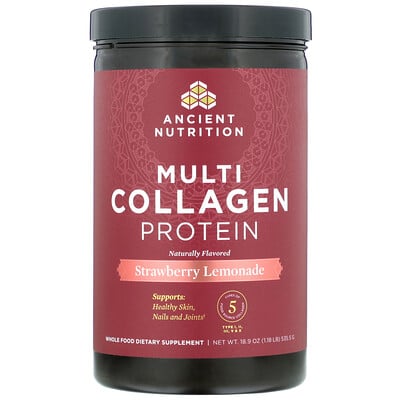 Dr. Axe / Ancient Nutrition Multi Collagen Protein, Strawberry Lemonade, 1.18 lbs (535.5 g)