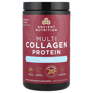 Ancient Nutrition, Proteína de múltiples colágenos, Vainilla, 252 g (8,9 oz)