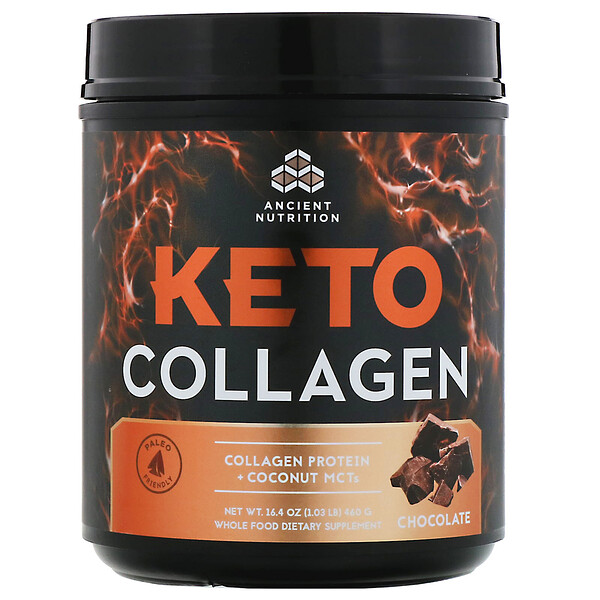 Dr. Axe / Ancient Nutrition‏, Keto Collagen, חלבון קולגן ו-MCT קוקוס, שוקולד, 460 גרם (16.4 אונקיות)