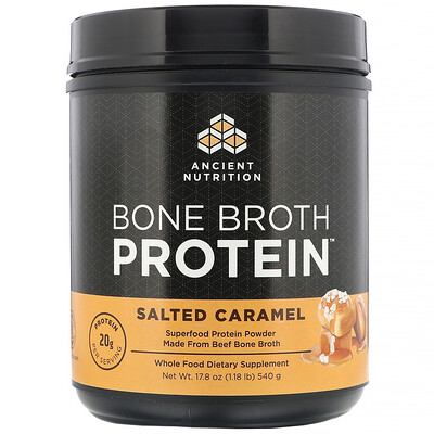 Dr. Axe / Ancient Nutrition Bone Broth Protein, Salted Caramel, 1.18 lb (540 g)