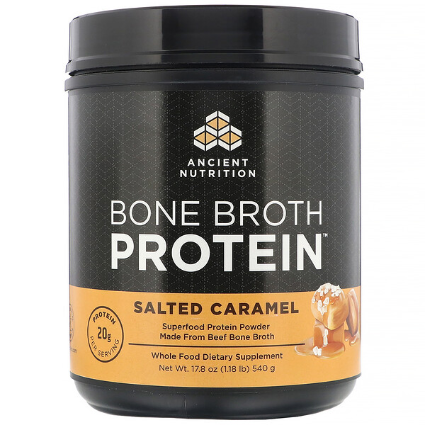 Dr. Axe / Ancient Nutrition, Bone Broth Protein（ボーンブロスプロテイン）、塩キャラメル、540g（1.18ポンド）