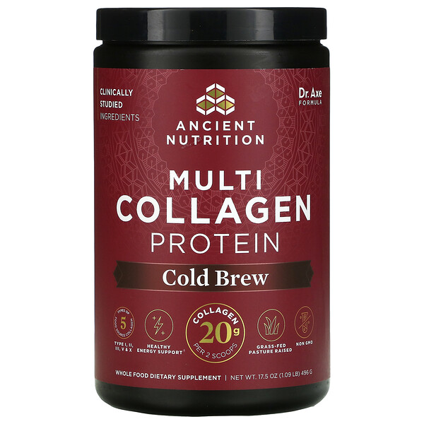 Dr. Axe / Ancient Nutrition‏, Multi Collagen Protein, Cold Brew Collagen, 17.6 oz (500 g)