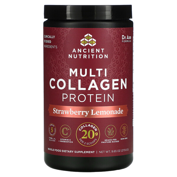 Dr. Axe / Ancient Nutrition‏, Multi Collagen Protein, Strawberry Lemonade, 10.1 oz ( 285.6 g)