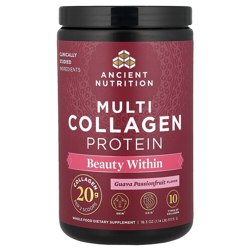 Ancient Nutrition Multi Collagen Protein, Beauty Within, Guava Passionfruit, 1.14 lb (517.5 g)
