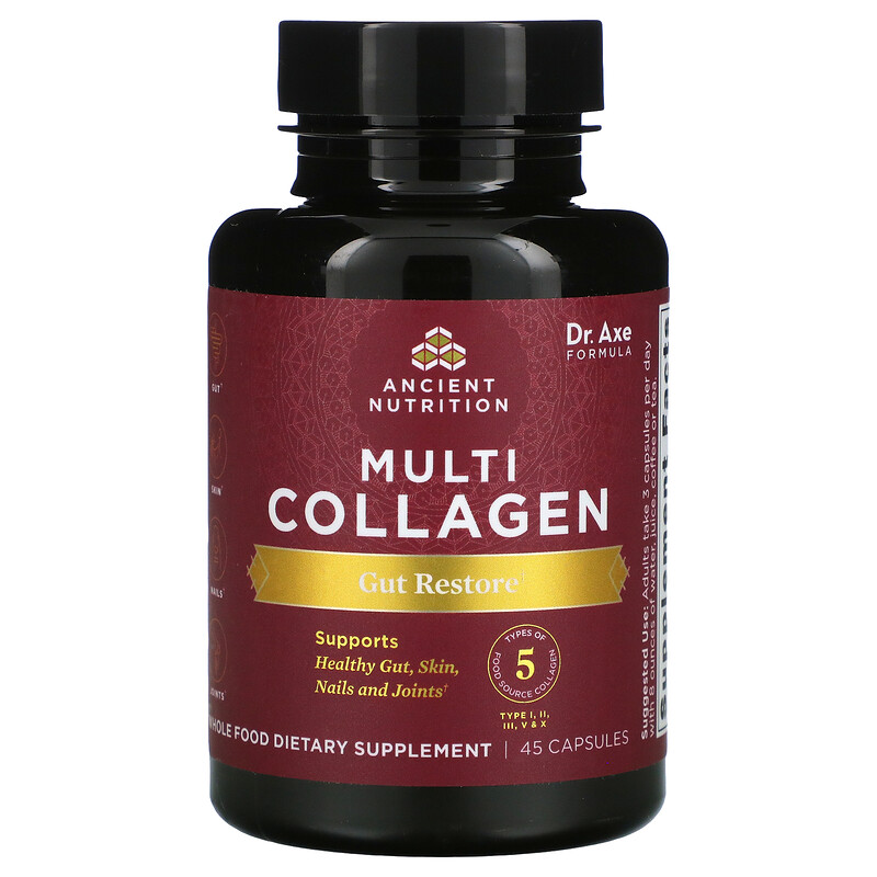 Dr. Axe   Ancient Nutrition, Multi Collagen, Gut Restore, 45 Capsules 