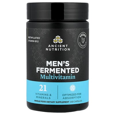 Ancient Nutrition, Suplemento multivitamínico fermentado para hombres, 60 cápsulas