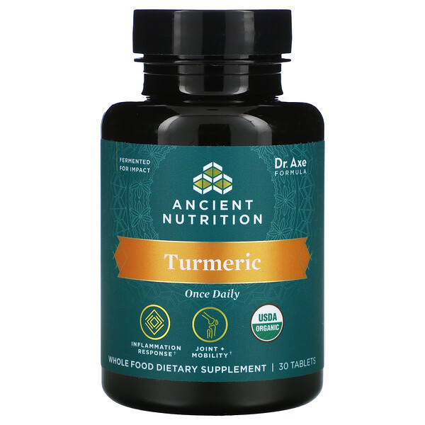 Dr. Axe / Ancient Nutrition‏, Turmeric, Once Daily, 30 Tablets
