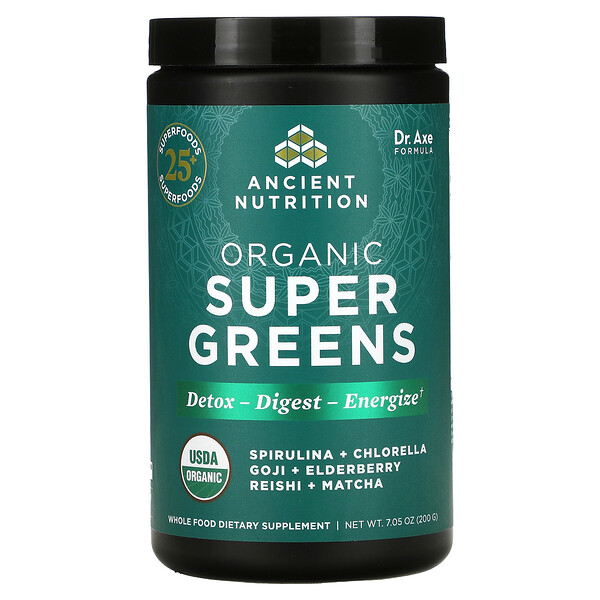 Dr. Axe / Ancient Nutrition‏, Organic Super Greens,  7.05 oz (200 g)