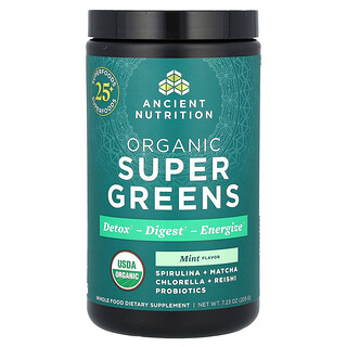 Ancient Nutrition‏, Super Greens אורגניים, בטעם מנטה, 205 גרם (7.23 אונקיות)