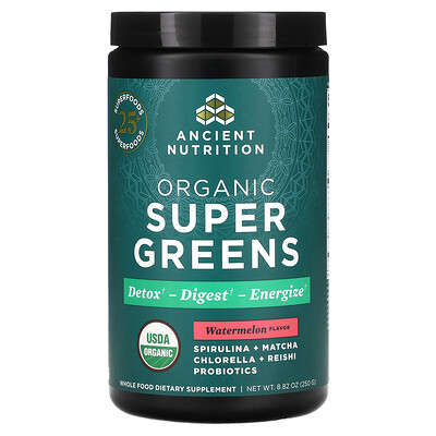 Ancient Nutrition, SuperGreens orgánicos, Sandía, 250 g (8,82 oz)