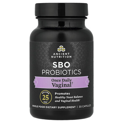 Ancient Nutrition, SBO Probiotics, Suplemento vaginal una vez por día, 30 cápsulas
