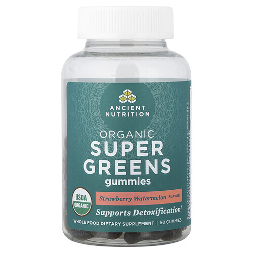 Ancient Nutrition, Organic Super Greens Fruchtgummis, Erdbeere-Wassermelone, 50 Fruchtgummis