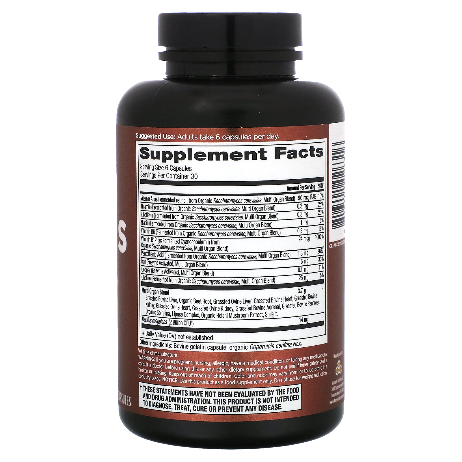 Dr. Axe / Ancient Nutrition, Organs Blend, 180 Capsules