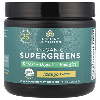 Ancient Nutrition, 有機 SuperGreens，芒果，3.3 盎司（92.5 克）