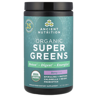 Ancient Nutrition, 유기농 슈퍼 그린, 베리, 189g(6.7oz)