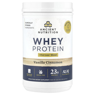 Ancient Nutrition, Mezcla de proteína de suero de leche y pérdida de grasa, Vainilla y canela, 572 g (1,26 lb)
