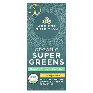 Ancient Nutrition, Superverdes Orgânicos, Manga, 16 Embalagens para Qualquer Lugar, 7,7 g (0,3 oz) Cada