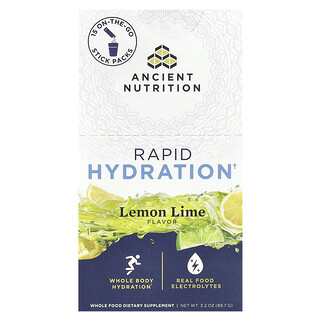 Ancient Nutrition, Hidratación rápida, Lima limón, 15 sobres en barra para llevar a cualquier lado, 6 g (0,2 oz) cada uno