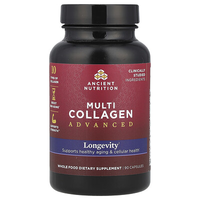 Ancient Nutrition, Multi Collagen Advanced, Longevidad, 90 cápsulas